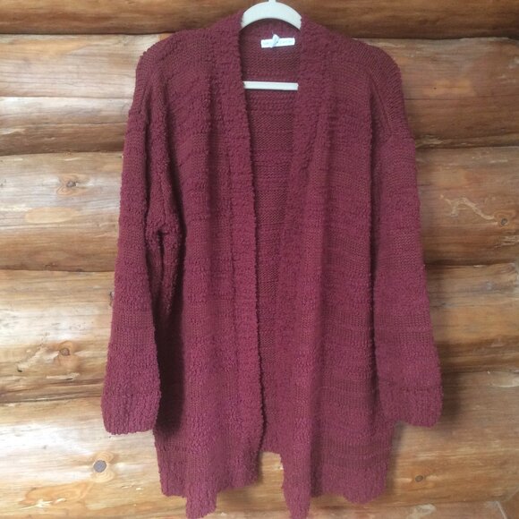 Mesh + Lace Burnt Sienna Boho Textured Chunky Knit Open Front Cardigan Size 2X - Picture 1 of 6